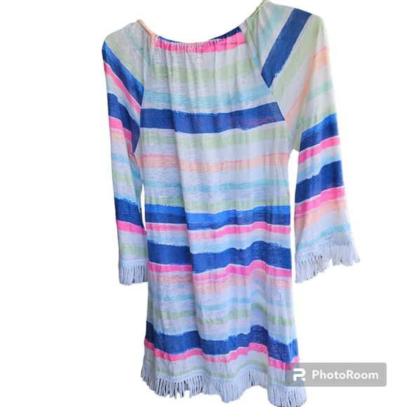 Lilly Pulitzer Getaway Coverup Cats Meow Stripe Linen Dress Resort XS 25256 Pool - Picture 4 of 4